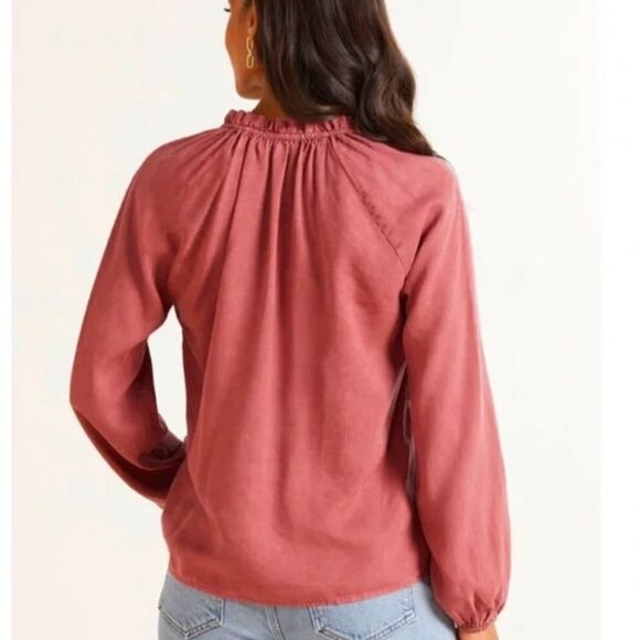 NWT Anthro Cloth & Stone Raglan Ruffle Neck Blouse in Blue/Green Size: M - Picture 7 of 16